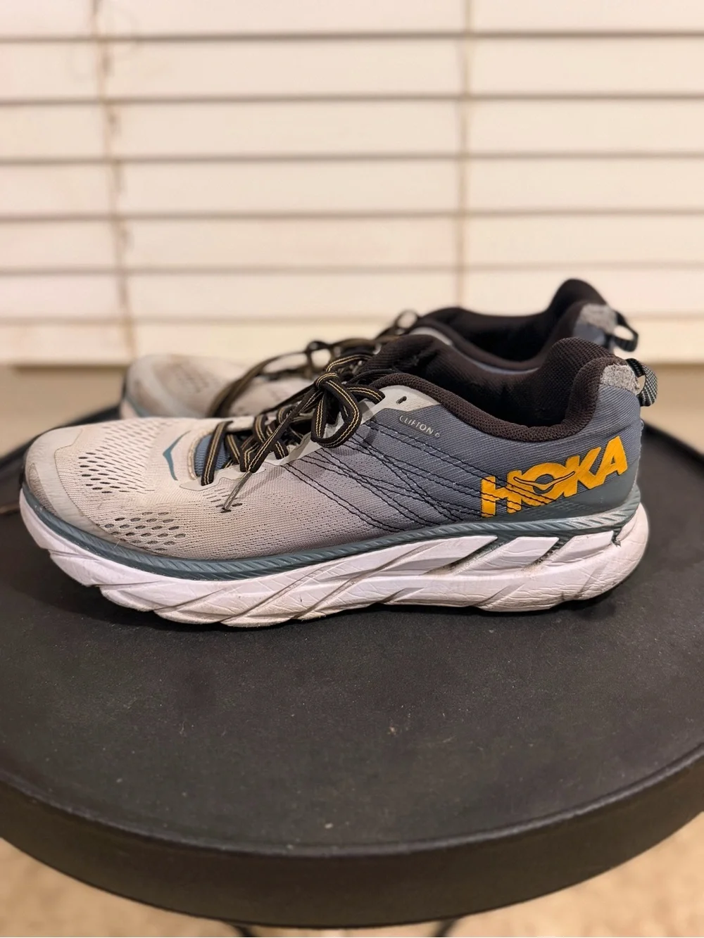 Hoka Men's Gray and Yellow Athletic Running Shoes - Picture 2 of 5
